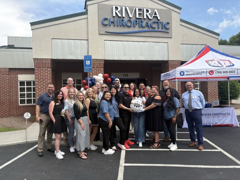 Large group of One Degree Dalton members at the Rivera Chiropractic ribbon cutting in Dalton, Georgia